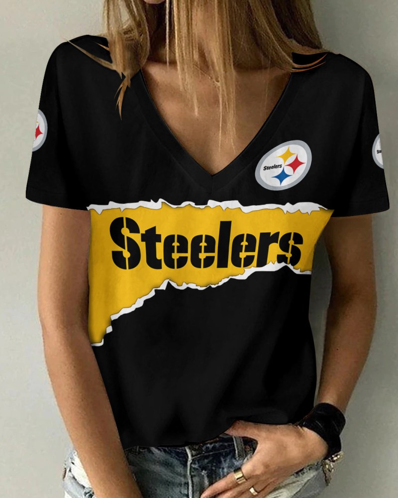 Pittsburgh Steelers Personalized Summer V-neck Women T-shirt