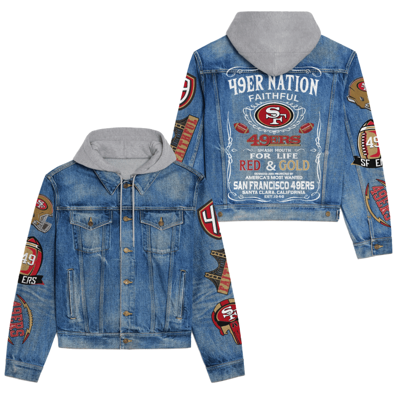 San Francisco 49ers Premium Hooded Denim Jacket Image 1