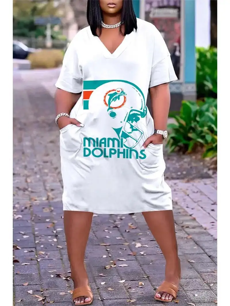 Miami Dolphins V-neck Casual Pocket Dress