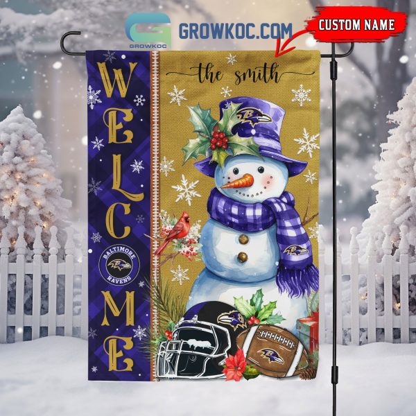 Baltimore Ravens Football Snowman Welcome Christmas Personalized Flag