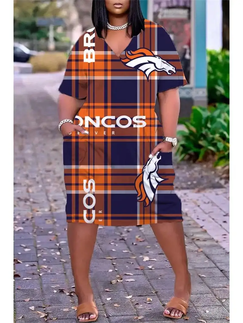 Denver Broncos V-neck Casual Pocket Dress