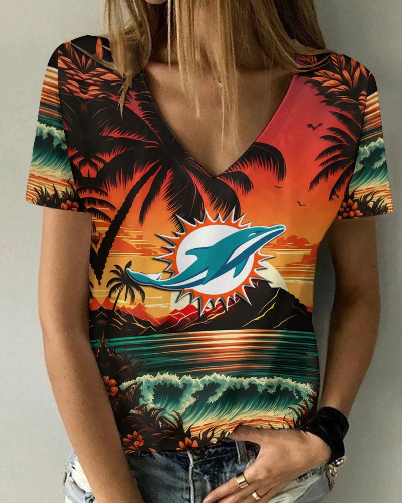 Miami Dolphins V-neck Women T-shirt