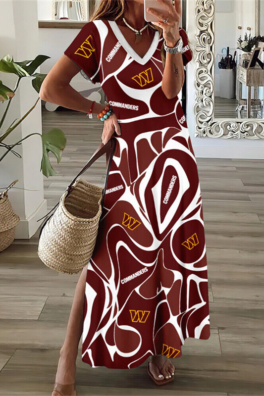 Washington Commanders V-Neck Side Slit Long Dress