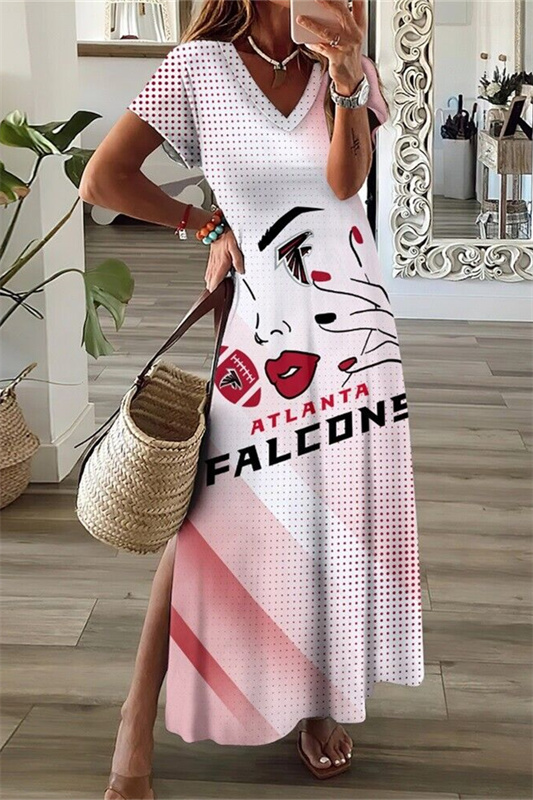 Atlanta Falcons V-Neck Side Slit Long Dress
