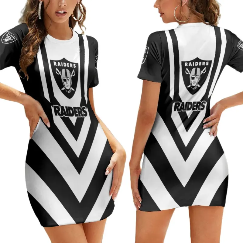 Las Vegas Raiders Short Sleeve Bodycon Mini Dress