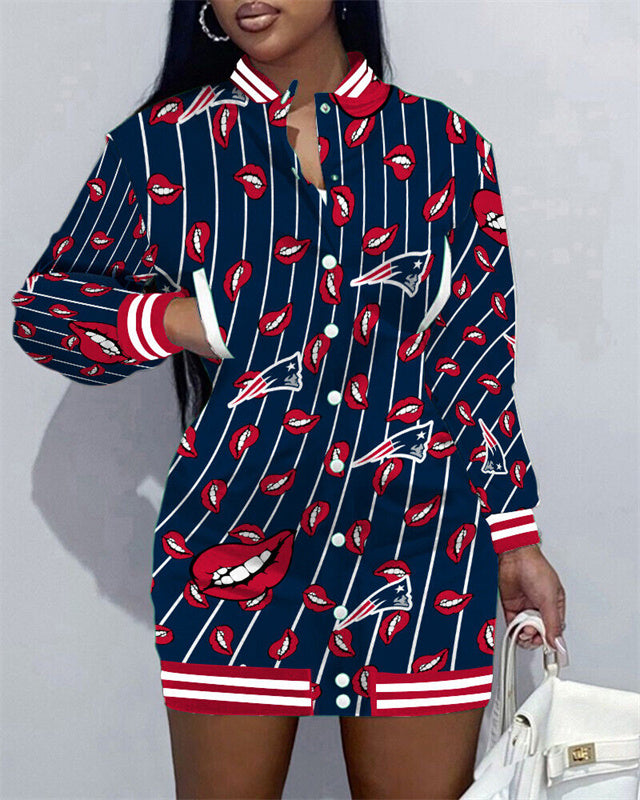 New England Patriots Women Button Down Jacket Dress