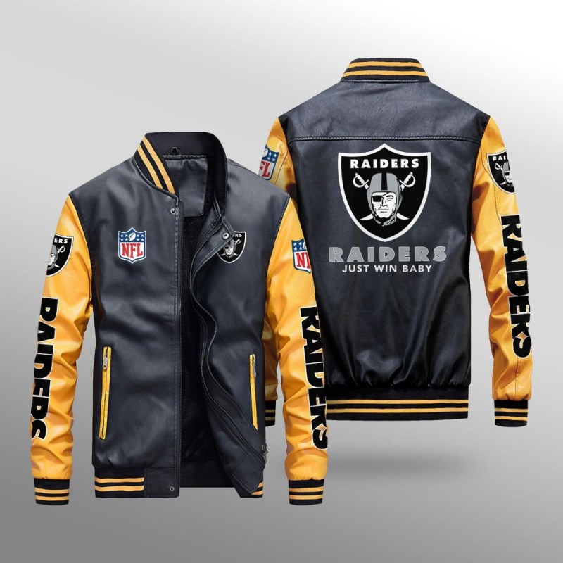 Las Vegas Raiders Leather Bomber Jacket - Side View
