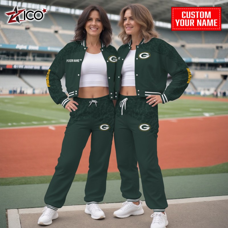 Green Bay Packers Combo Crop Varsity Jacket And Sweatpants Outdoor Image 1