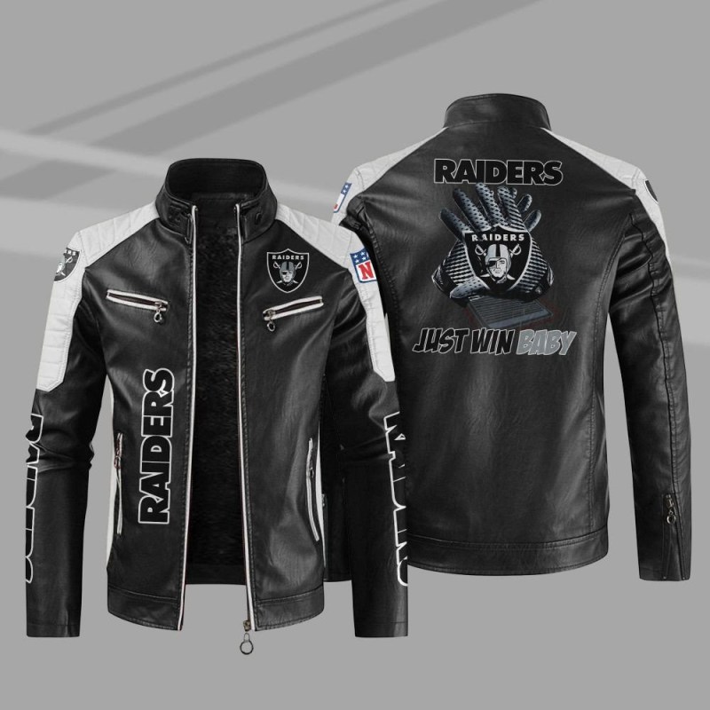 Las Vegas Raiders Stand Collar Leather Jacket Front View