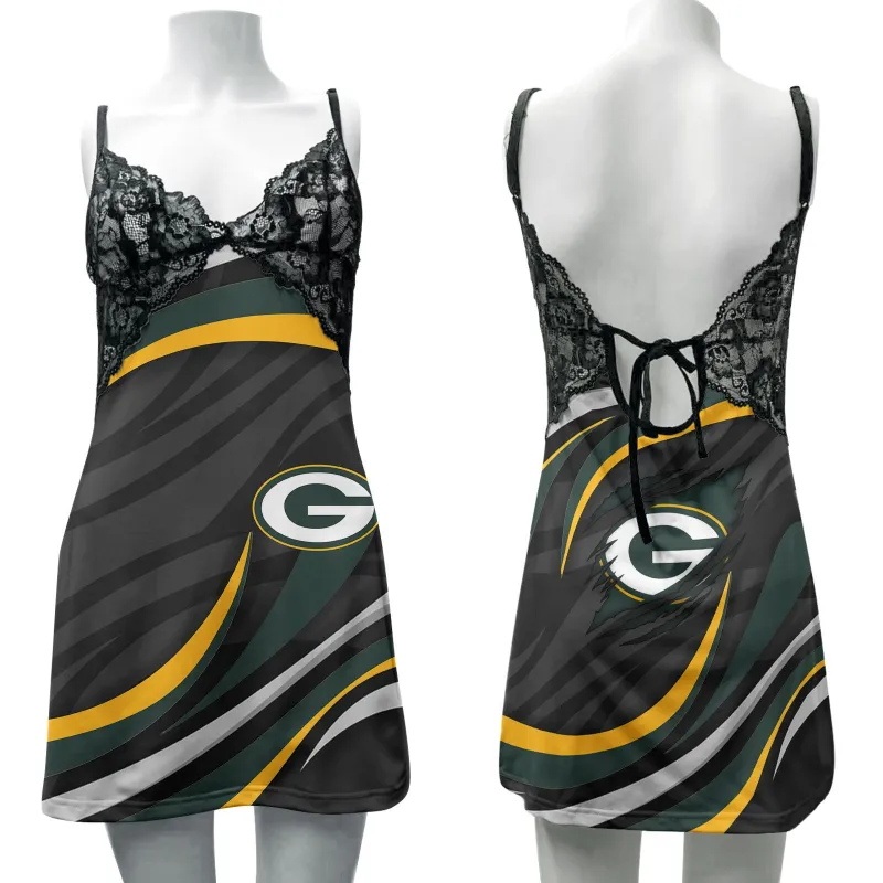 Green Bay Packers Lace Back Strap Slip Dress
