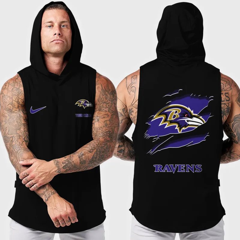 Baltimore Ravens Men Workout Hooded Tank Top AZMGSH003