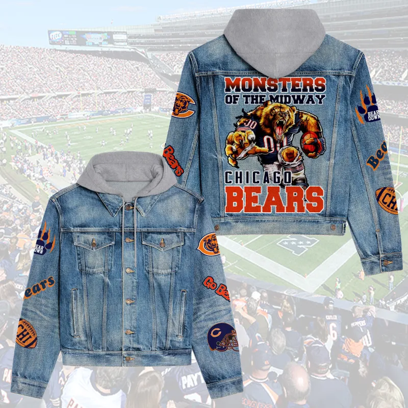 Chicago Bears Hooded Denim Jacket Front View