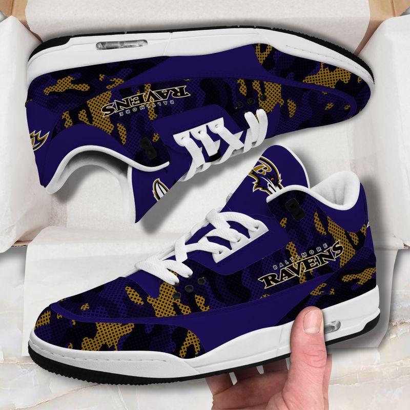 Baltimore Ravens Camo Pattern White Genuine Leather JD03 Shoes