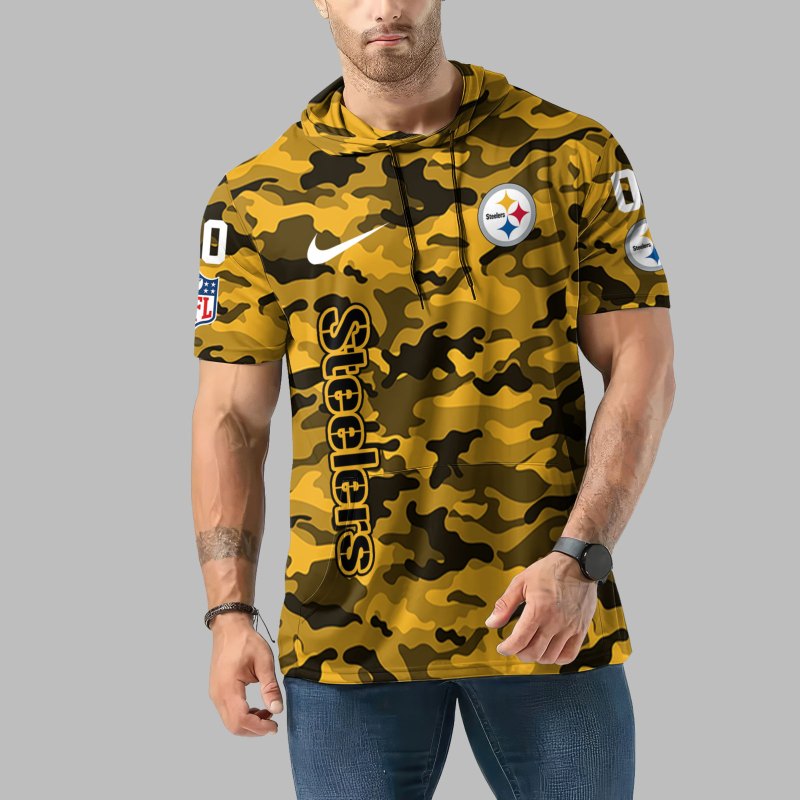 Pittsburgh Steelers Personalized Camo Short Sleeve Hoodie