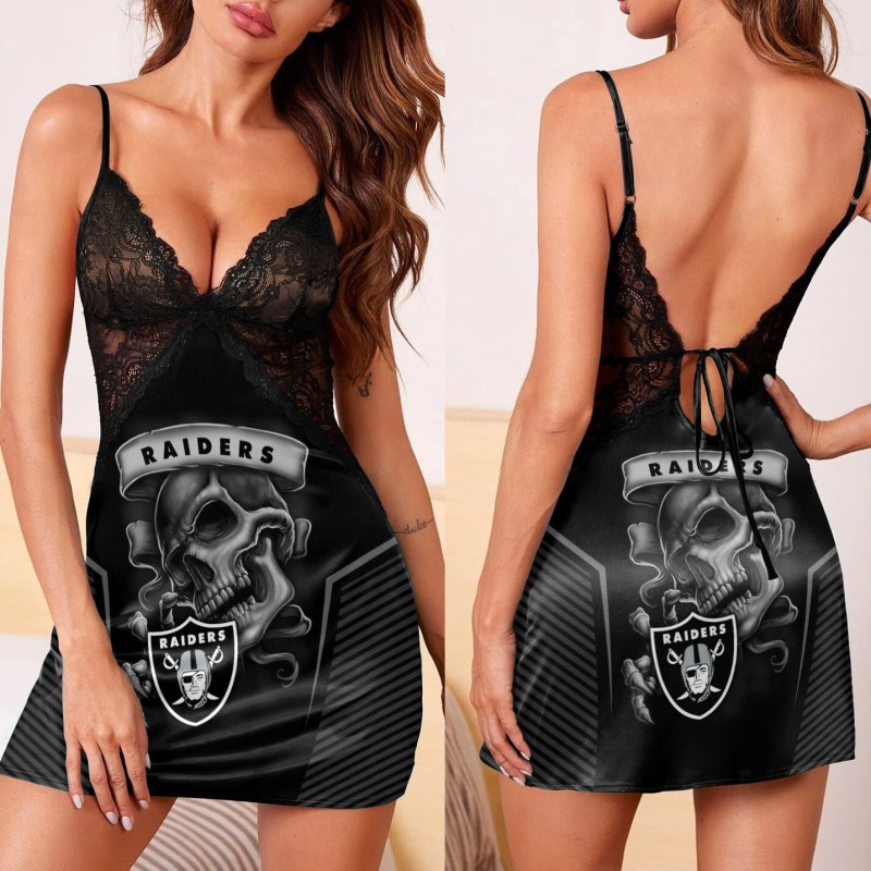 Las Vegas Raiders Lace Back Strap Slip Dress