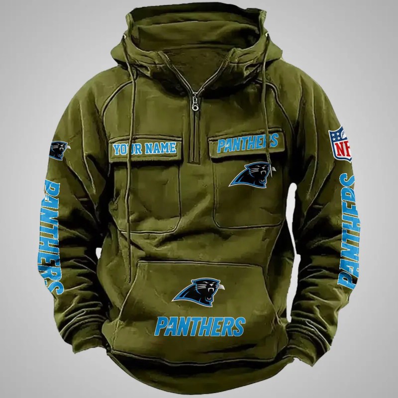 Carolina Panthers Multi-Pockets Zip Hoodie Detail