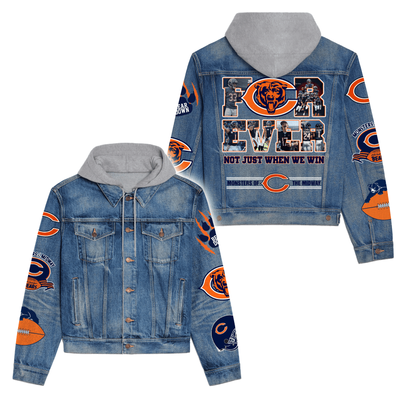 Chicago Bears Premium Hooded Denim Jacket Front View