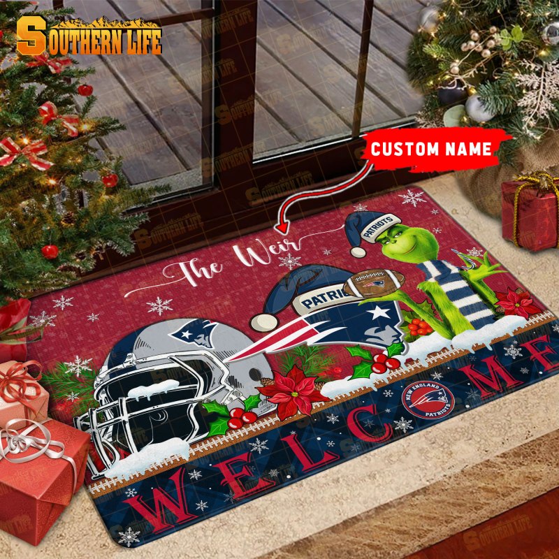 New England Patriots Christmas Personalized Doormat