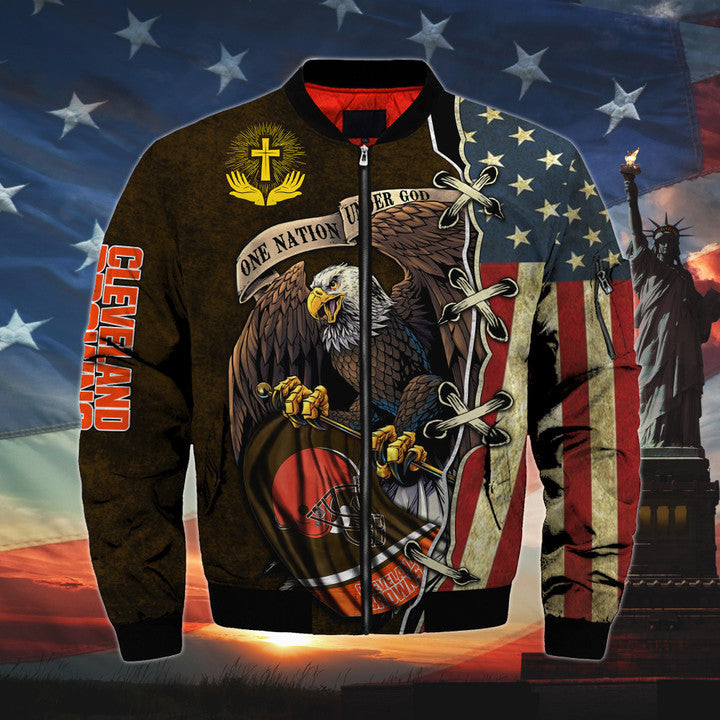 Men's One Nation Under God Cleveland Browns Bomber Jacket