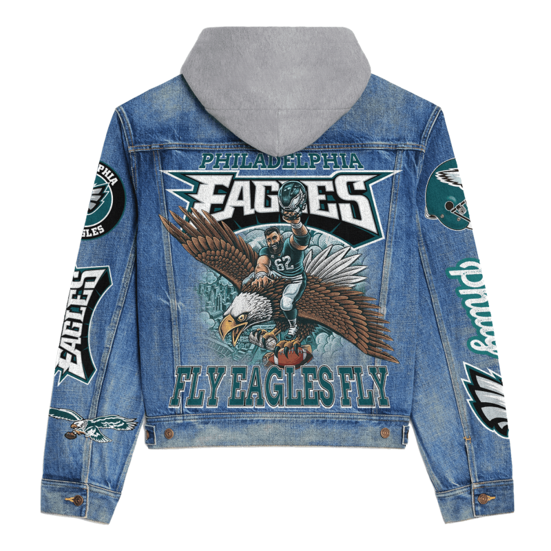 Philadelphia Eagles Premium Hooded Denim Jacket back design