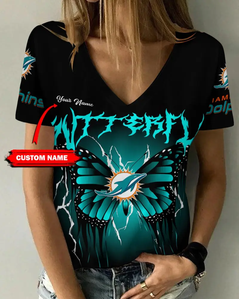 Miami Dolphins Personalized V-neck Women T-shirt