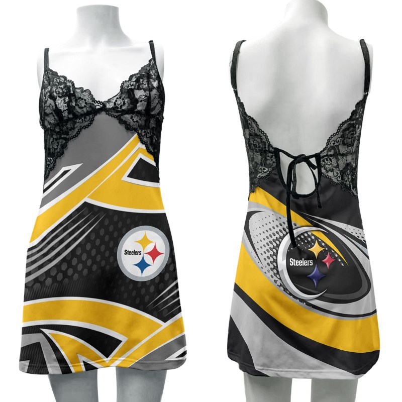 Pittsburgh Steelers Lace Back Strap Slip Dress - Front View