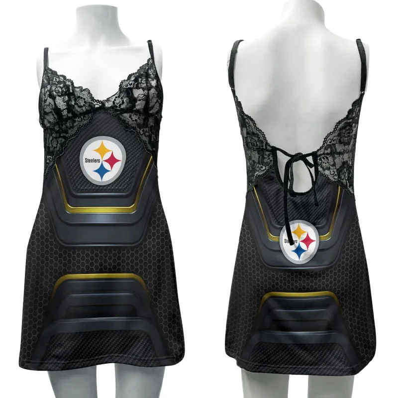 Pittsburgh Steelers Lace Back Strap Slip Dress - Front View