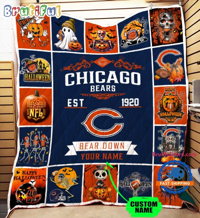 Chicago Bears Special Pumpkin Halloween Quilt Blanket