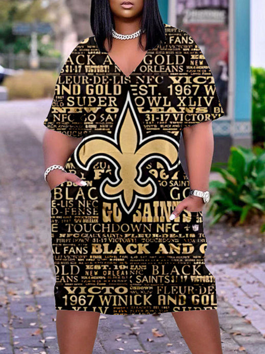 New Orleans Saints V-neck Casual Pocket Dress