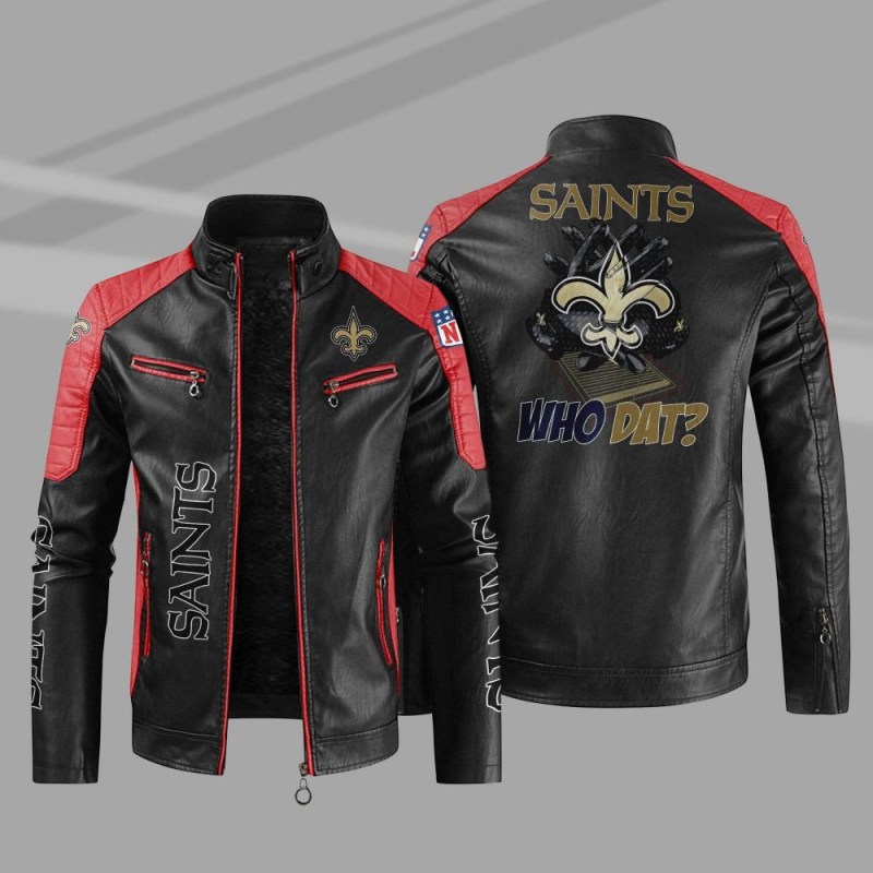 New Orleans Saints Stand Collar Leather Jacket