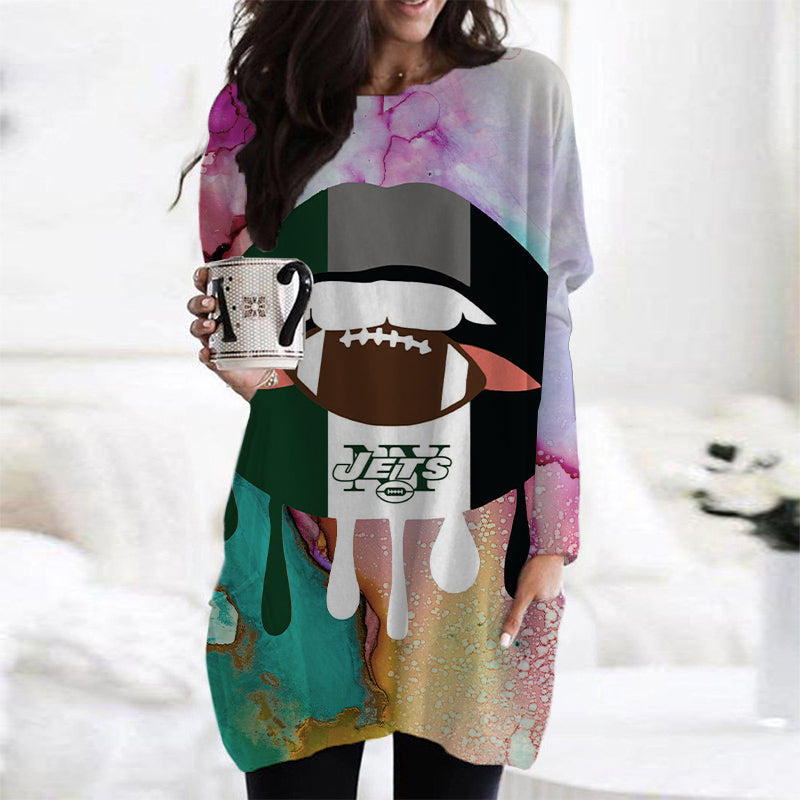 New York Jets Casual Long Sleeve Pocket Dress