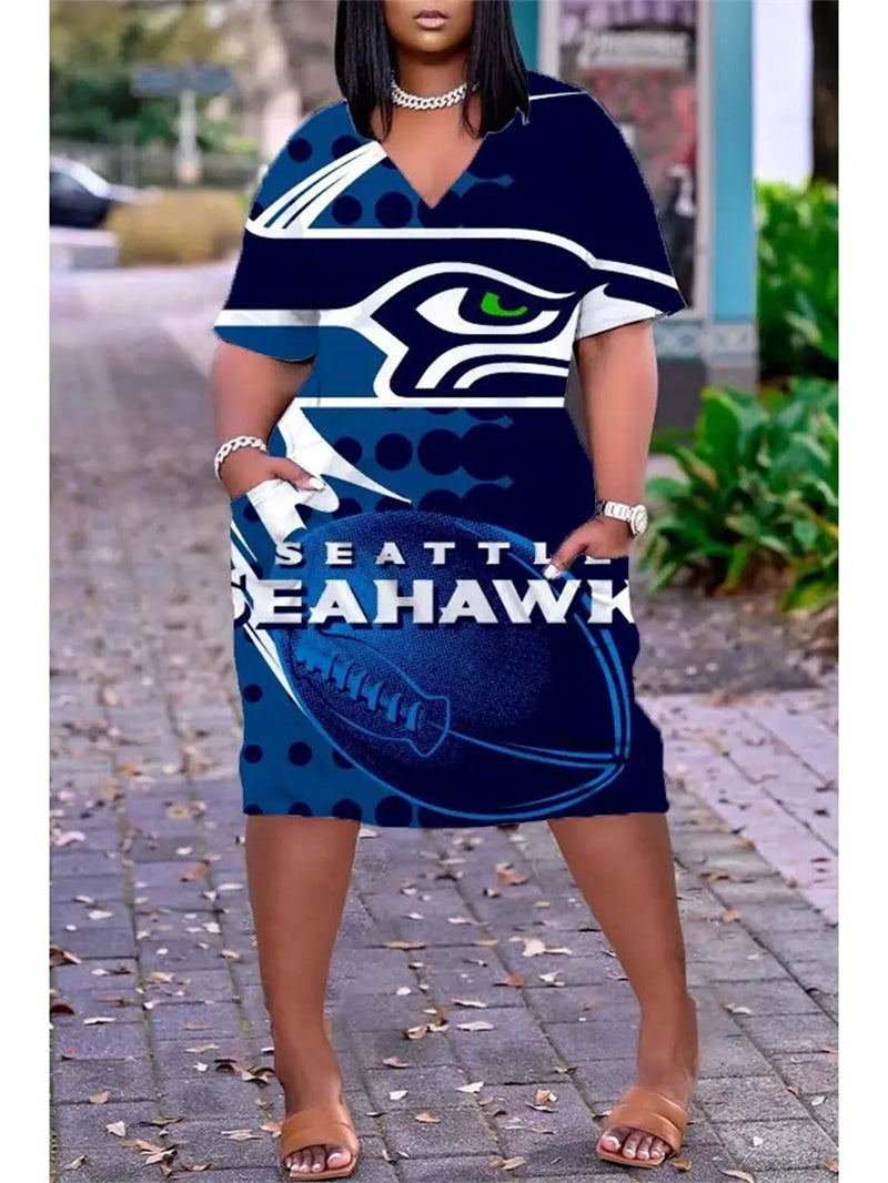Seattle Seahawks V-neck Casual Pocket Dress