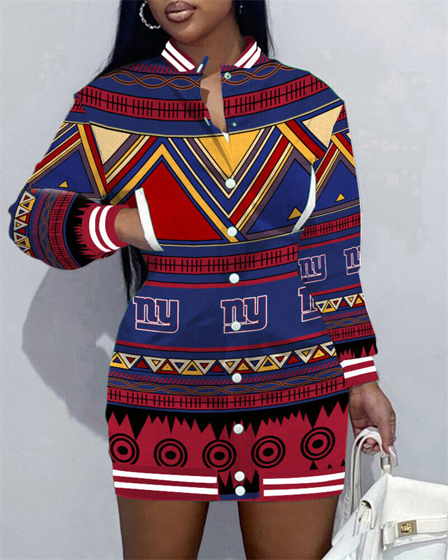 New York Giants Women Button Down Jacket Dress