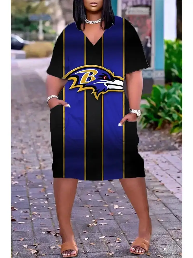 Baltimore Ravens V-neck Casual Pocket Dress