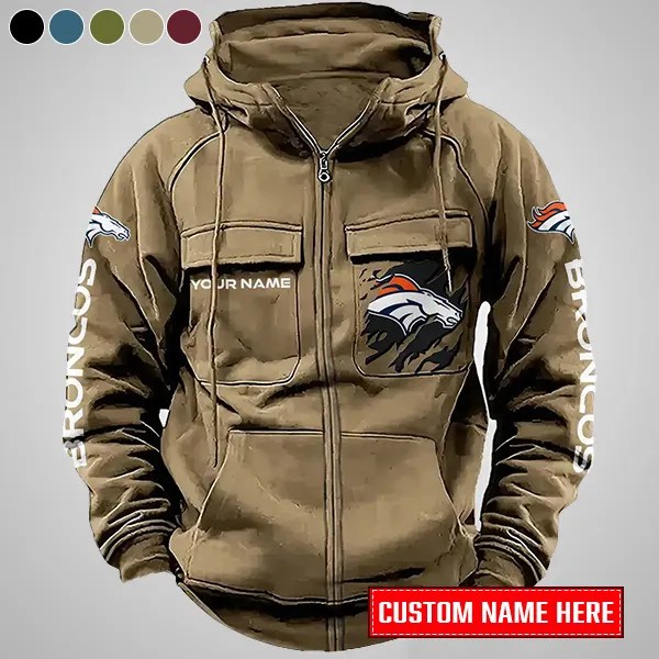 Denver Broncos Zip-Up Hoodie Khaki
