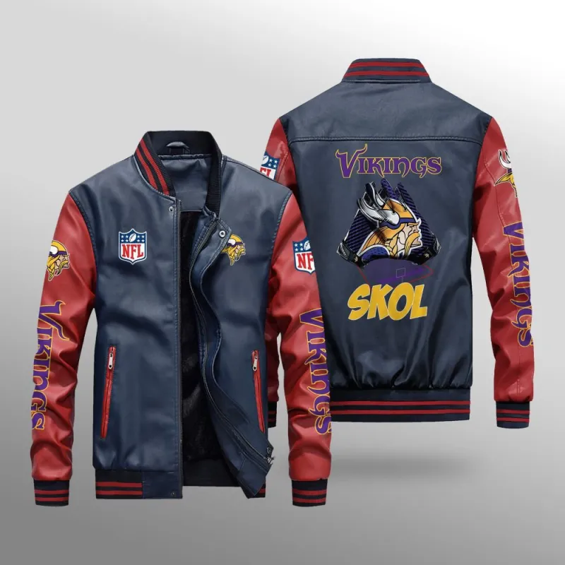 Minnesota Vikings Leather Bomber Jacket Side