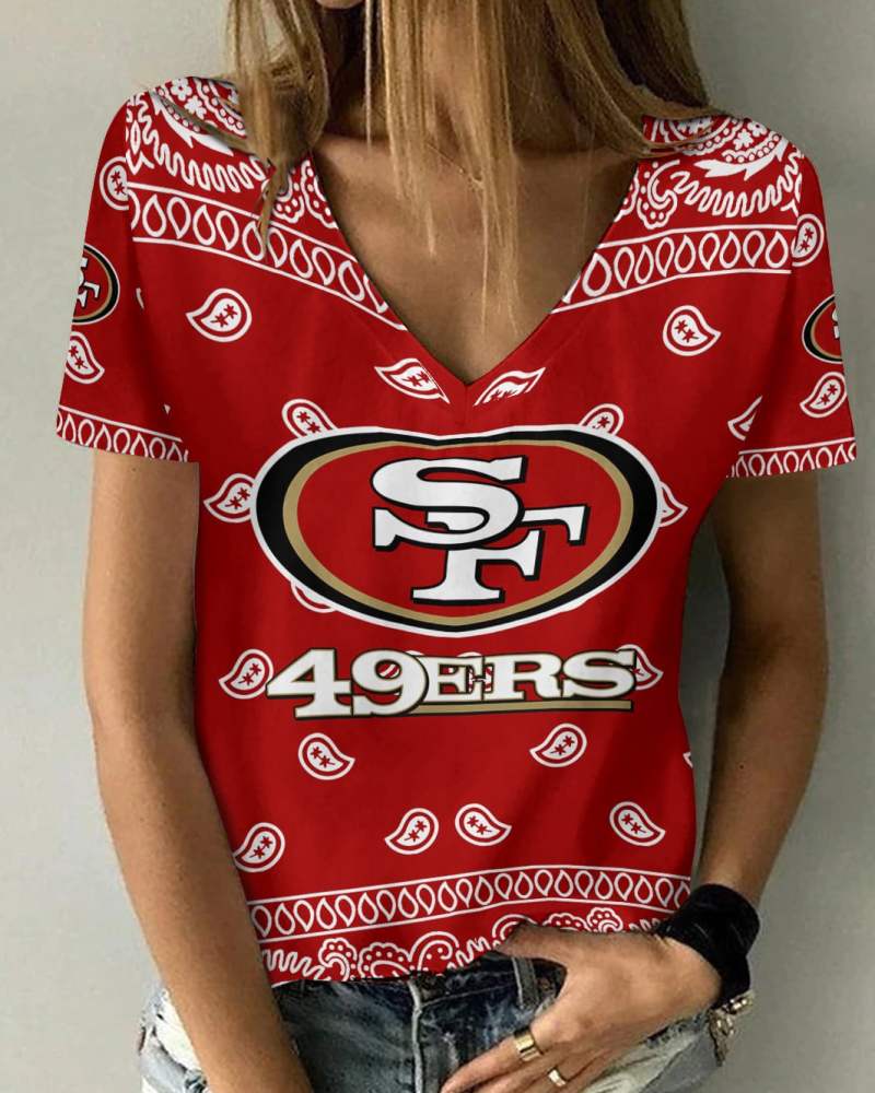 San Francisco 49ers Summer V-neck Women T-shirt