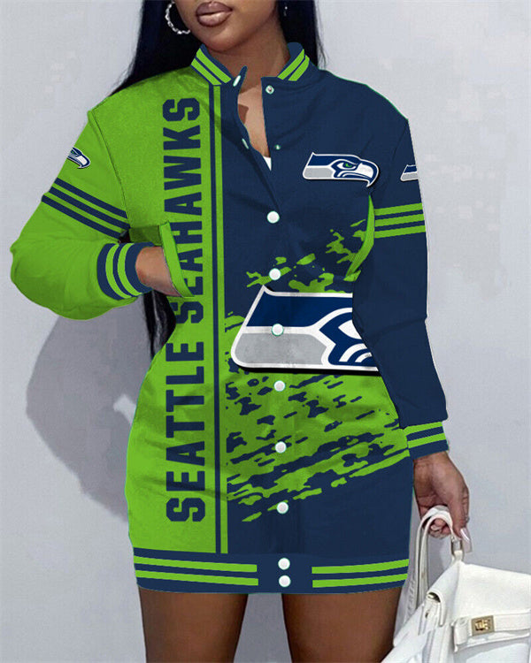 Seattle Seahawks Women Button Down Jacket Dress