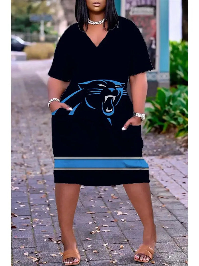 Carolina Panthers V-neck Casual Pocket Dress