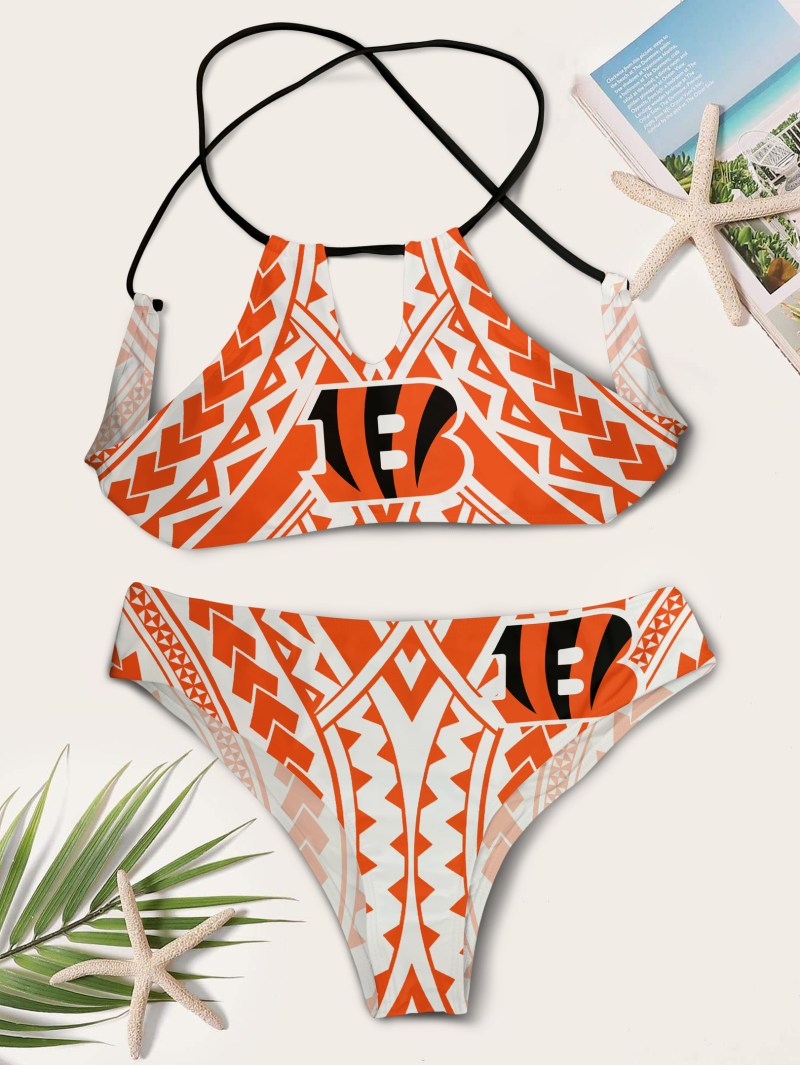 Cincinnati Bengals Women's Cami Keyhole One-piece Swimsuit close-up