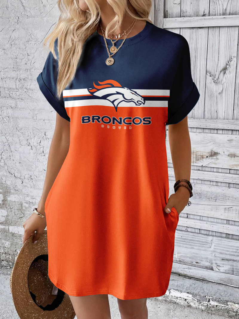 Denver Broncos Women Hidden Pocket Batwing Casual Dress