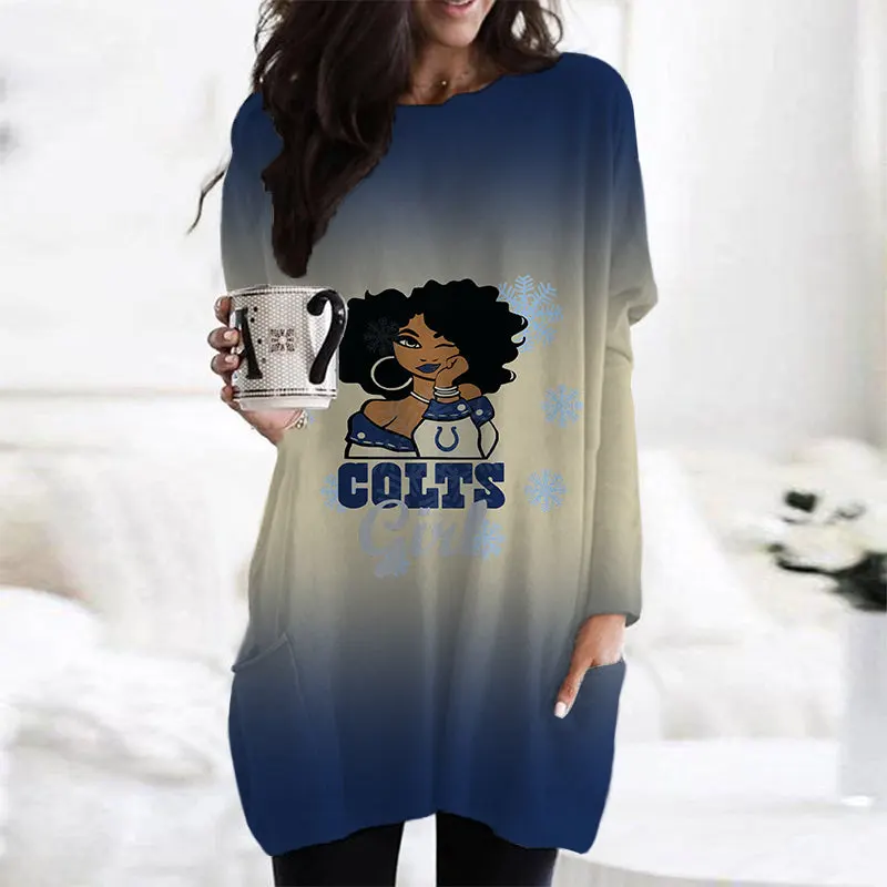 Indianapolis Colts Casual Long Sleeve Pocket Dress