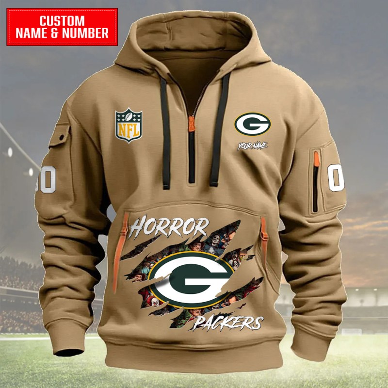 Green Bay Packers Quarter Zip Hoodie Khaki