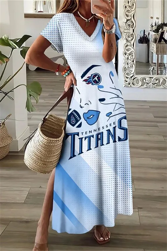 Tennessee Titans V-Neck Side Slit Long Dress