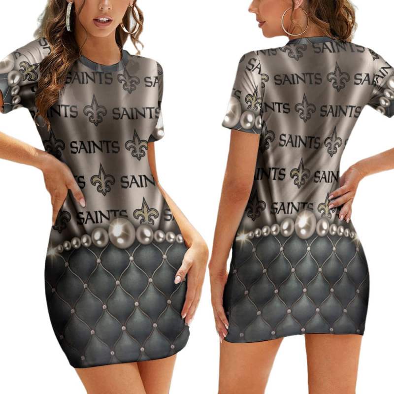 New Orleans Saints Short Sleeve Bodycon Mini Dress