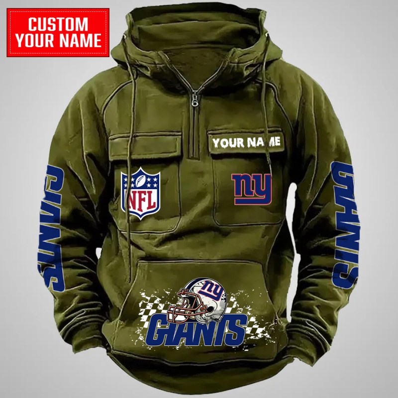Green New York Giants Multi-Pockets Zip Hoodie