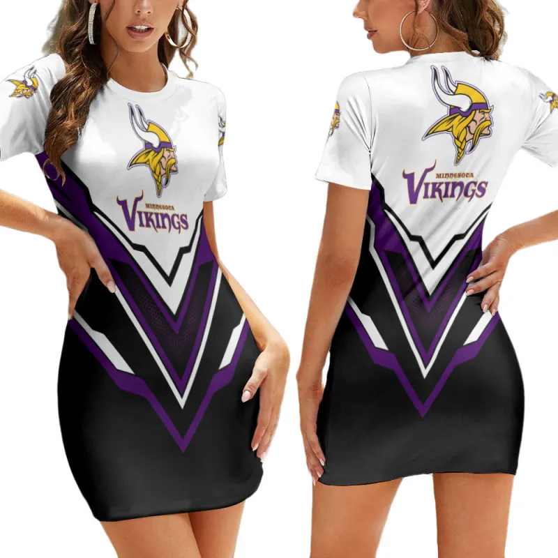 Minnesota Vikings Short Sleeve Bodycon Mini Dress