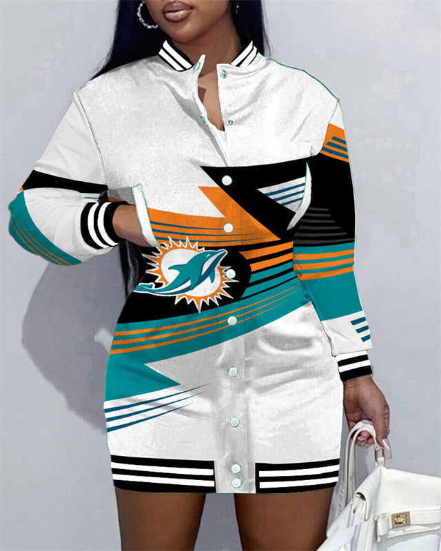 Miami Dolphins Button Down Jacket Dress