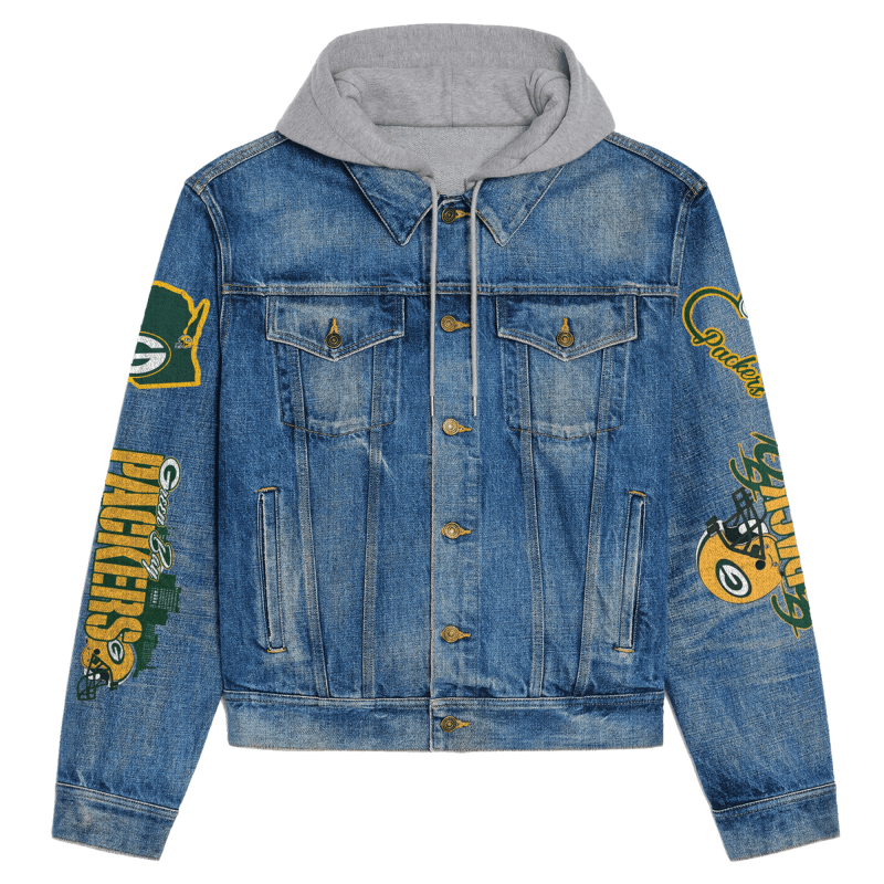 Green Bay Packers Hooded Denim Jacket - Back Design