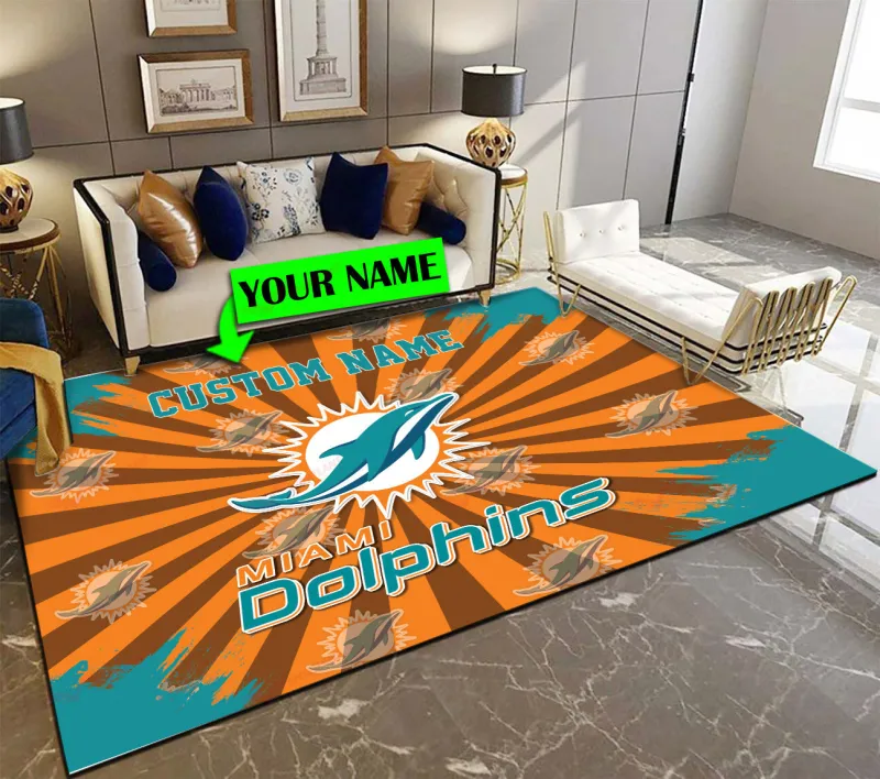 Miami Dolphins Personalized Premium Rectangle Rug 60